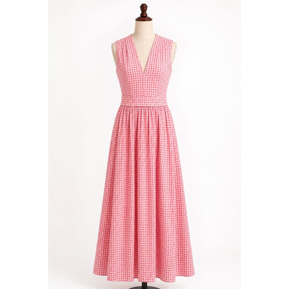 kate spade Dresses & Skirts - Kate Spade Gingham Burnout Midi Dress Size 6 Pink Sleeveless Tie Waist Silk
